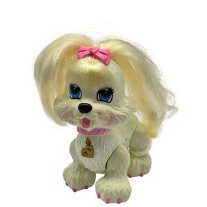 Fisher-Price Shih Tzu Toy Dog 4.5" Cream Plastic Pink Bow Doll Accessory Vintage